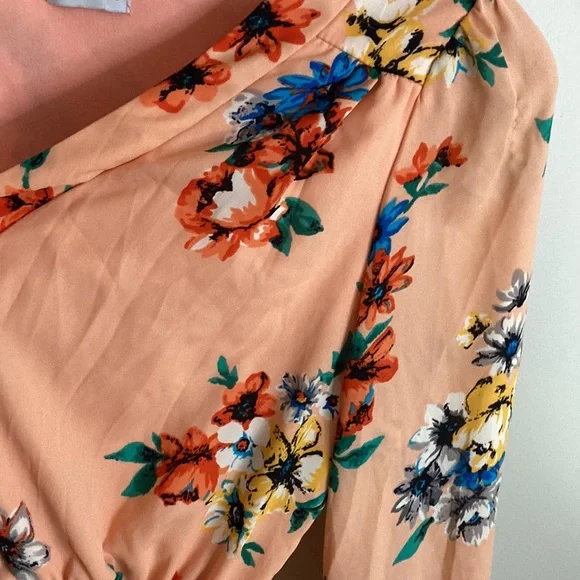 Brigitte Bailey Size Large Dress Peach Fuzz Floral Long Sleeve Dress - Picture 5 of 10